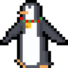 Pixel art cartoon walking penguin character