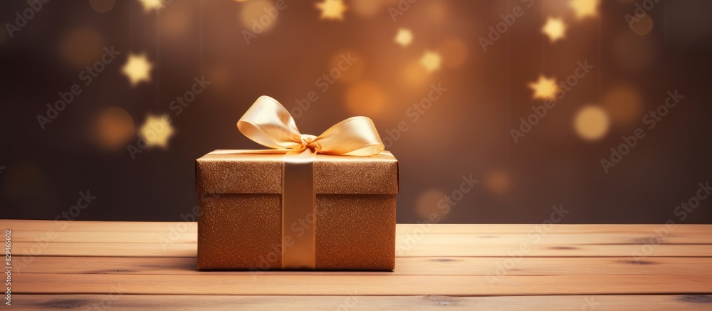 Poster close up of a vintage gift box placed on a wooden background creating a visually appealing copy spac