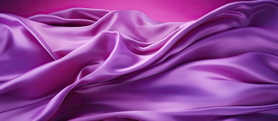 Obraz premium There is a copy space image of a crumpled pink satin fabric banner on a shiny purple background
