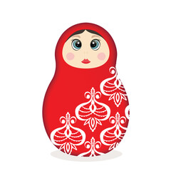 Russian Matryoshka. Traditional Russian folklore dolls with big eyes and lips. Babushka doll with hohloma, traditional painted floral pattern. Hand drawn vector illustration