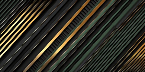 Regular black, gold and green three-dimensional striped background, triangle/rectangle, black backgroundaspect ratio 2:1, for banner, landing page, website