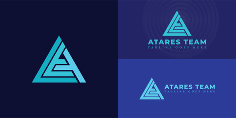 Abstract initial triangle letter AT or TA logo in blue cyan color isolated on multiple background colors. The logo is suitable for rescue team company logo design inspiration templates.