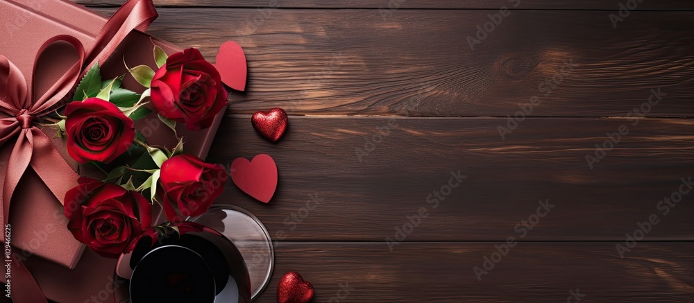 Poster an elegant valentine s day composition arranged on a table showcasing a captivating blend of red win