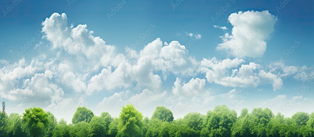 Aufkleber a scenic view of green trees at the bottom with a textured cloud formation against a blue sky serves