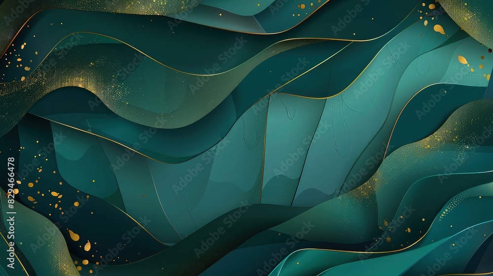 Poster abstract background with dark green leaf pattern waves
