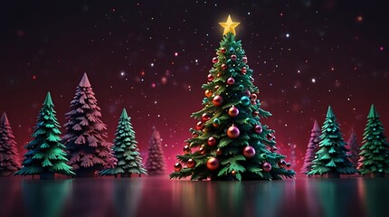 Fototapeta premium decorated with red ornaments and lights while the one on the right is