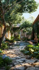 Courtyard surrounded by greenery