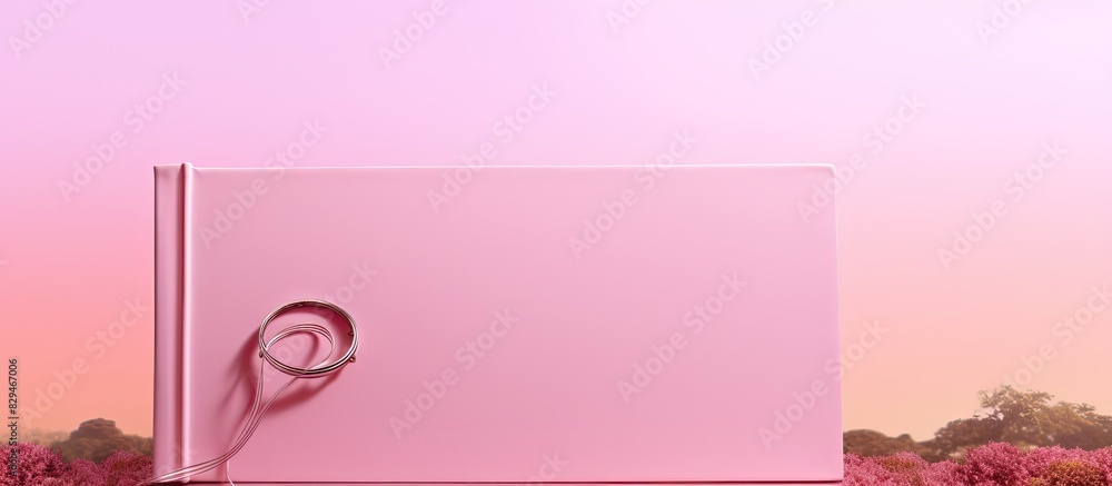 Poster landscape oriented pink background with a ring bound scrapbook and copy space image for your message