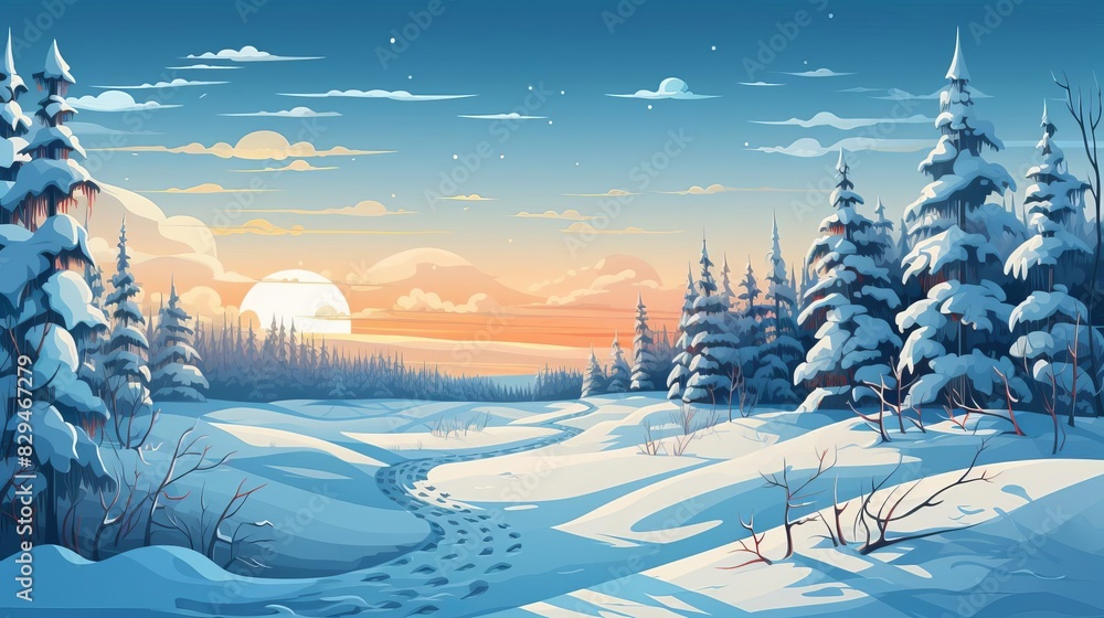 Poster feline flat design side view theme winter forest 3d render splitcomplementary color scheme