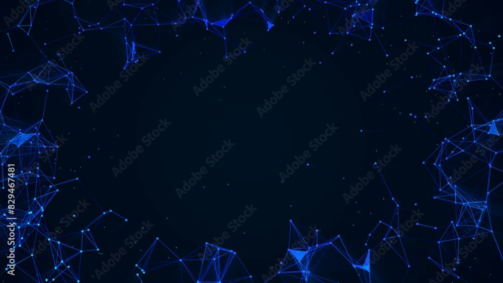 Poster neon animated background. wave movement of glow lines. plexus stripes, dots. digital network. molecu