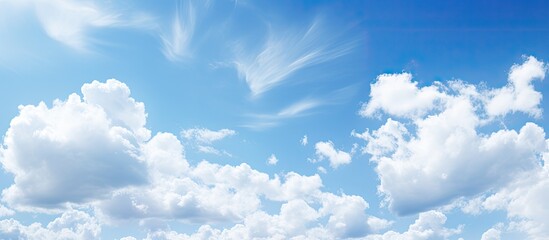 A sunny day with a clear blue sky and fluffy white clouds provides a beautiful backdrop offering copy space for personalization It s a vibrant summer scene perfect for design projects or as a natural