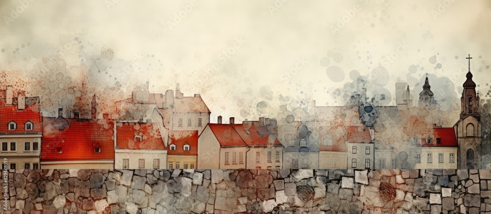 Poster the urban environment showcases old historical architecture featuring mosaic elements the background