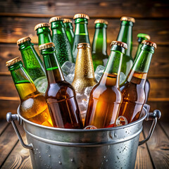 view of beer bottles in a bucket