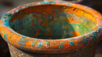Fototapeta premium The vibrant colors of a mud pot featuring shades of brown orange and green caused by the different minerals in the mud.