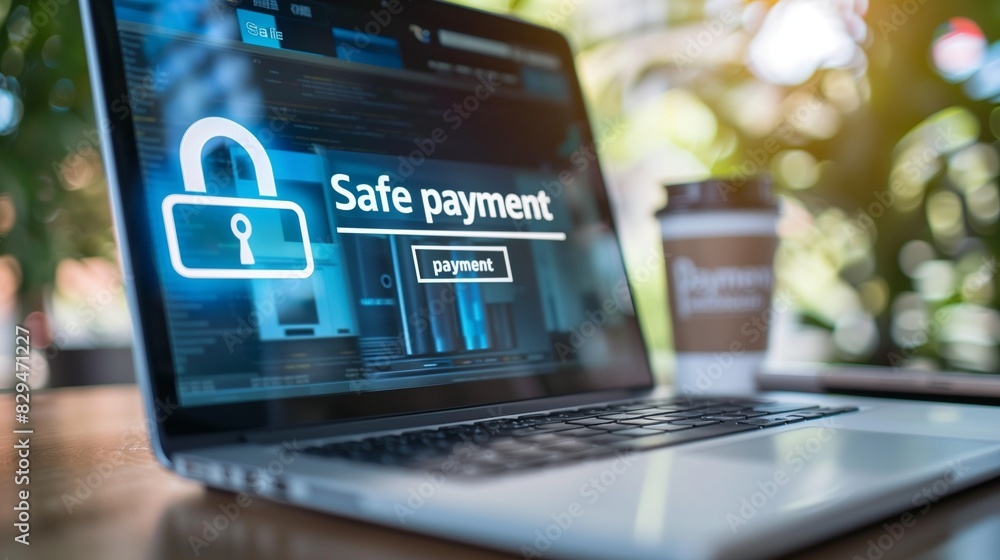 Poster a secure online payment concept featuring a digital lock icon and a credit card, symbolizing safe an