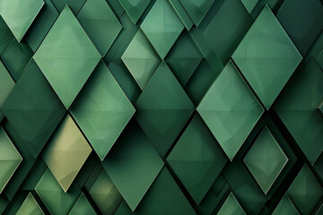 Sleek geometric diamond shapes in forest green create a serene and natural setting.