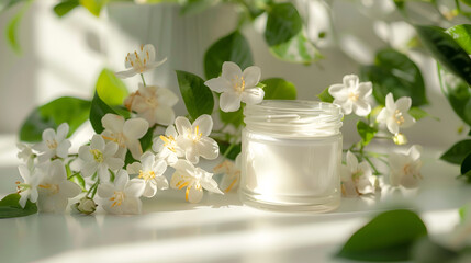 Fresh Jasmine Flowers on Panoramic Shot of Natural Flora with  Freshness and Beautiful Flower on White Background ai generative