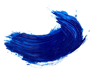 Vibrant blue brush stroke of acrylic paint isolated on a pure white background