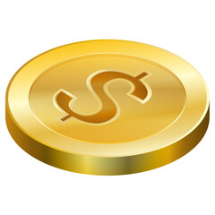 Isometric gold coin with dollar symbol on it