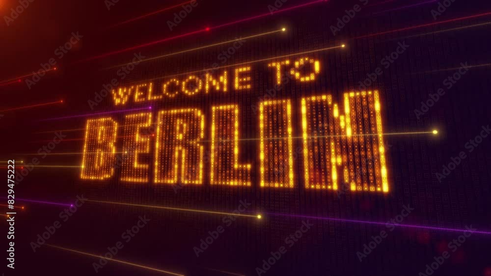 Poster abstract futuristic motion orange purple shiny perspective square hud mosaic grid of welcome to berl