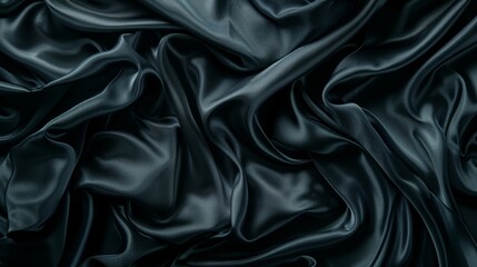 Obraz premium A tight shot of black satin fabric, textured with a similar material, giving an illusion of being windswept – the fabric appears to be billowing in the wind