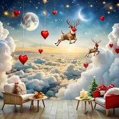 santa with reindeer spreading the love and christm
