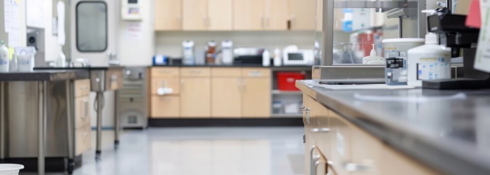 Veterinary clinic interior. Blurred background