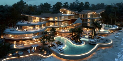 Futuristic luxury villa on the beach