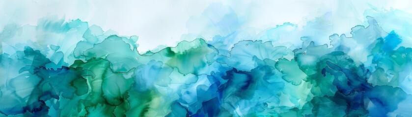 Abstract watercolor background in blue and green tones.