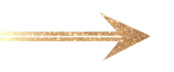 Glittering gold arrow pointing right isolate on transparent background, png, cutout