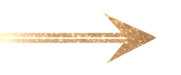 Glittering gold arrow pointing right isolate on transparent background, png, cutout