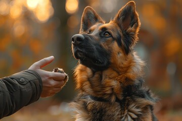 Trained german shepherd dog during training