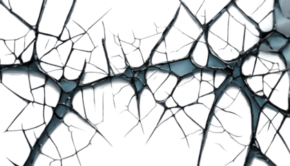 Intricate shattered glass pattern with sharp edges and high detail isolate on transparent background, cutout, png