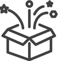 Open gift box outline icon on white background