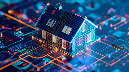 Obraz premium smart home uses modern technology control with a smartphone, including the Internet of things to feature various connected devices