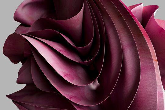 3D render of pink abstract waves against gray background