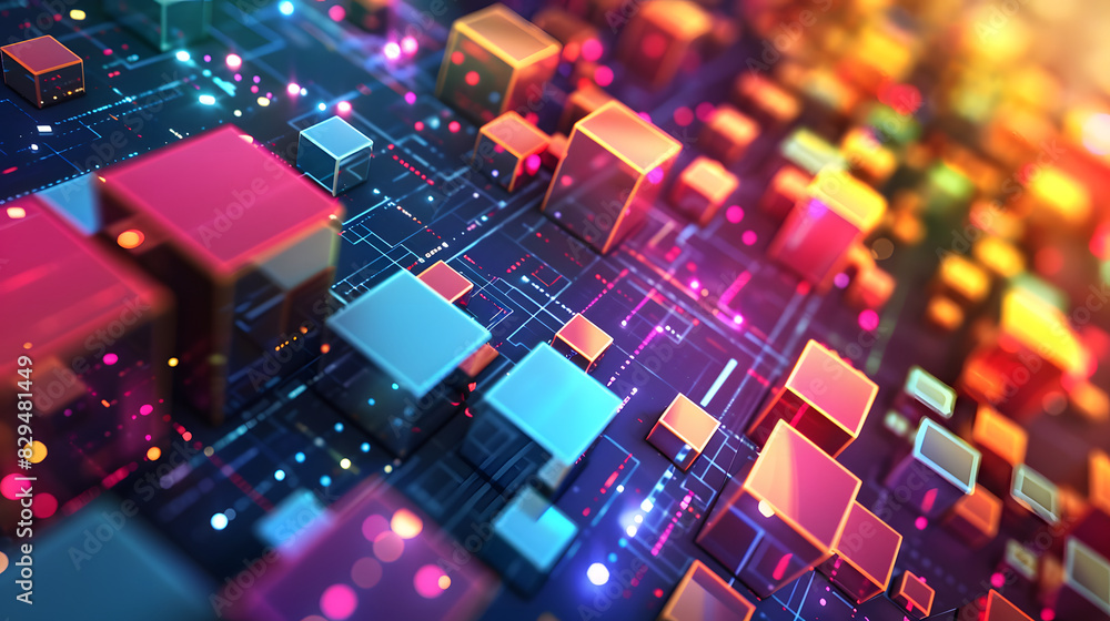 Poster abstract high-tech background with colorful square blocks