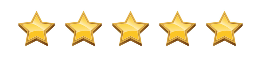 five gold stars isolated on a white. Ranking concept for various places