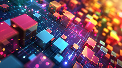 Abstract high-tech background with colorful square blocks