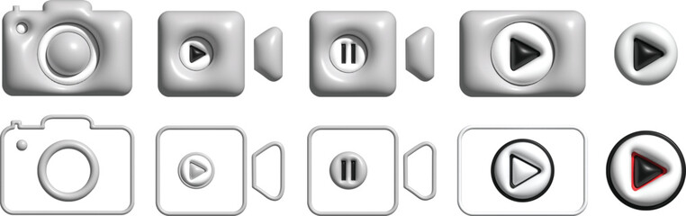 Camera video icon. Camera icon. Play icon button. Audio player icon. Video streaming web icons png