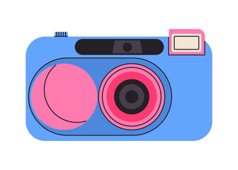 Retro film photo camera isolated on white background. Old vintage analog disposable photo camera. Hand-drawn colored flat vector illustration