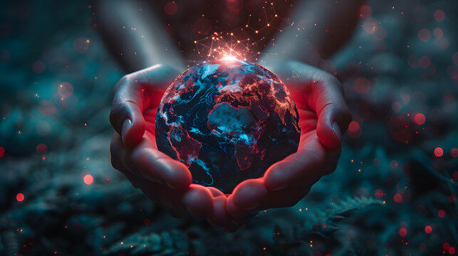 Hands Holding Digital World Future Digital Technology 4KHands Holding Digital World Future Digital Technology 4K