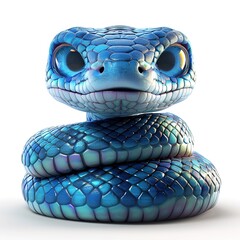 Fototapeta premium Beautiful cartoon friendly snake with colorful scales on an abstract background with bokeh and highlights