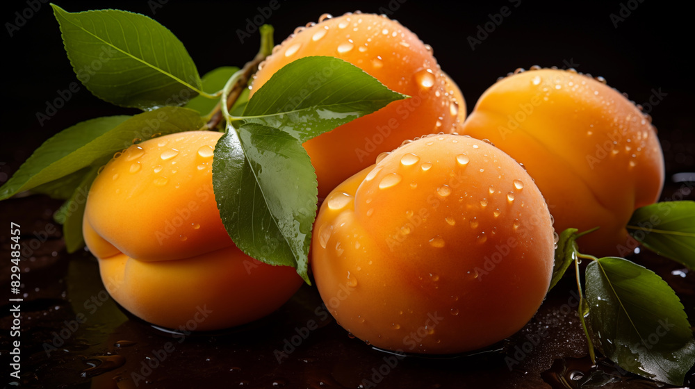 Poster apricots on black background