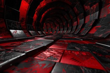 Naklejka premium Red Wavy Satin glass Background Neon Lighting red abstract background with curves and a light red background. - Generative AI. Beautiful simple AI generated image in 4K, unique.