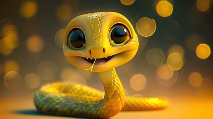 Beautiful cartoon friendly snake with colorful scales on an abstract background with bokeh and highlights