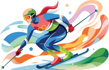 Fototapeta premium Skier, flat illustration, vector illustration.