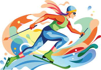 Skier, flat illustration, vector illustration.