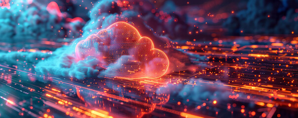 Obraz premium The image is a 3D rendering of a stormy sky. The clouds are dark and ominous, and the lightning is flashing. The scene is both beautiful and awe-inspiring.