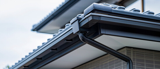 sleek black roof gutter and downpipe on modern home architectural detail system